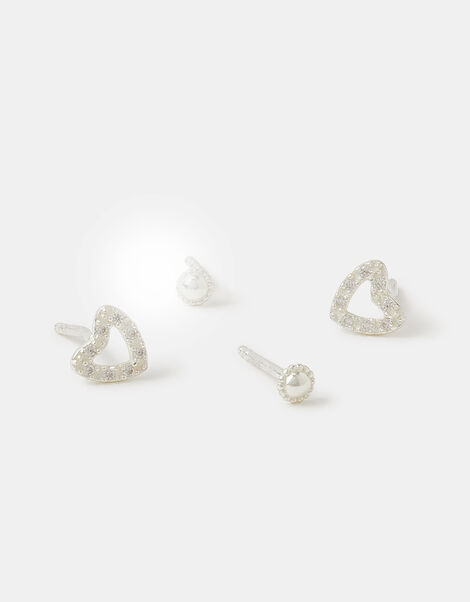 2-Pack Sterling Silver Heart Stud Earrings, , large