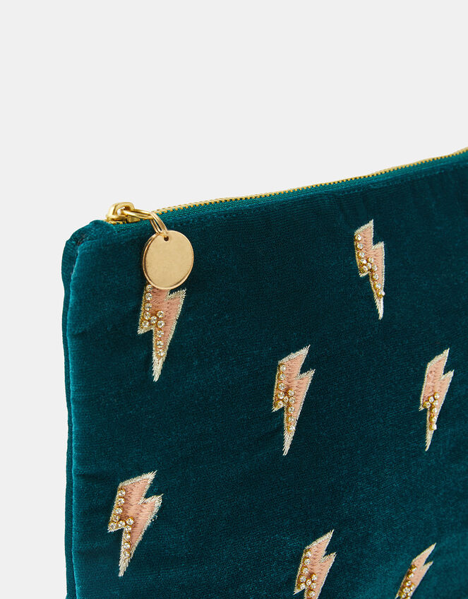 Lightning Bolt Embroidered Makeup Bag, , large