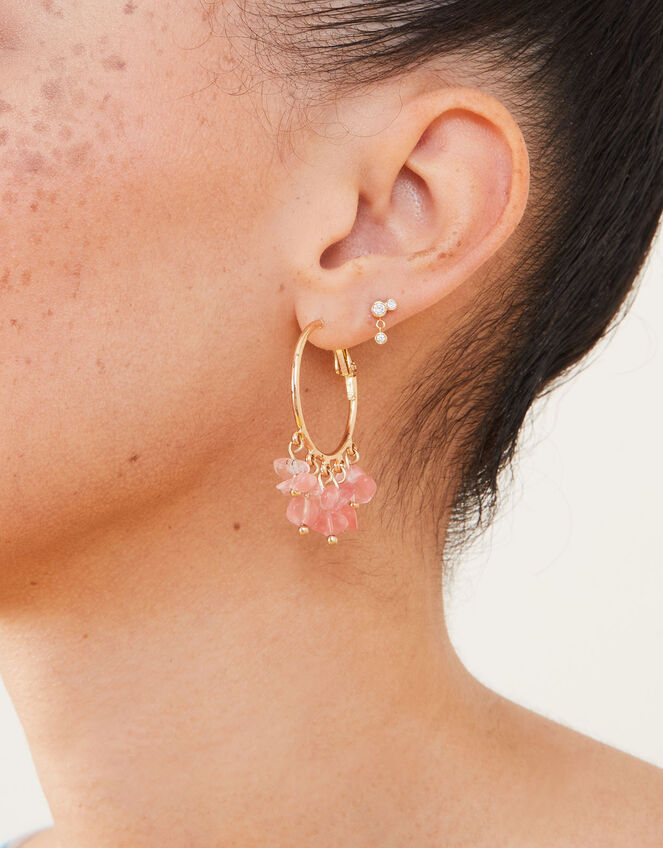 Raw Cut Stone Statement Hoop Earrings, , large