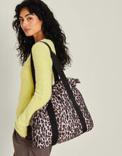 Packable Leopard Print Tote Bag, , large