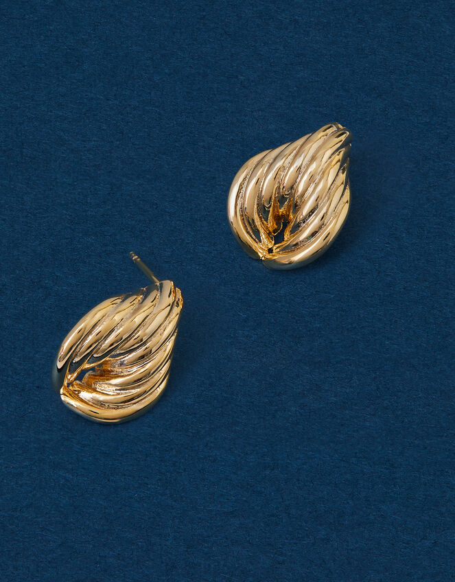 14ct Gold-Plated Rib Tapered Stud Earrings, , large