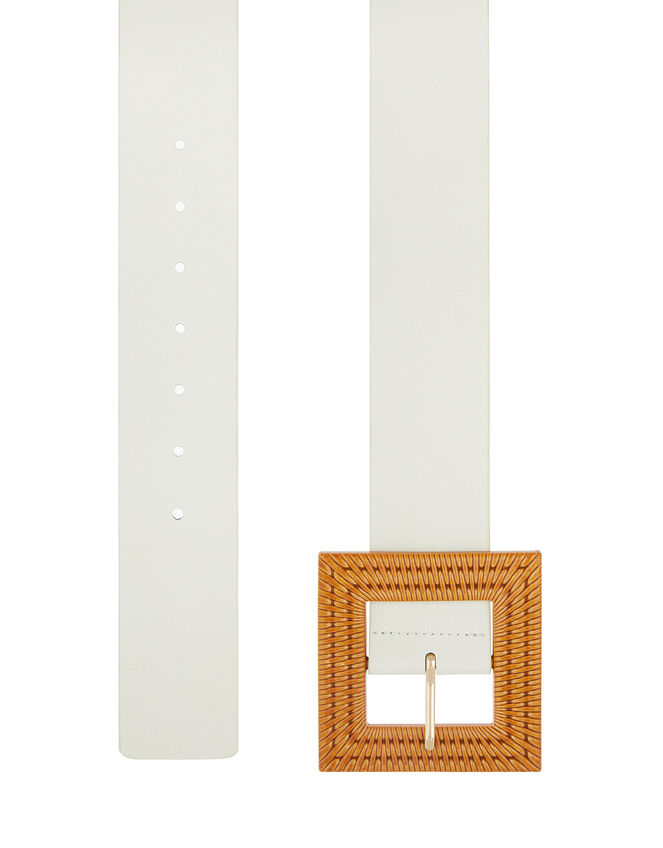 Bamboo Square Buckle Waist Belt, Nude (NUDE), large