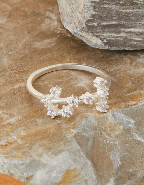 Recycled Sterling Silver Sparkly Constellation Scorpio Ring, White (ST CRYSTAL), large