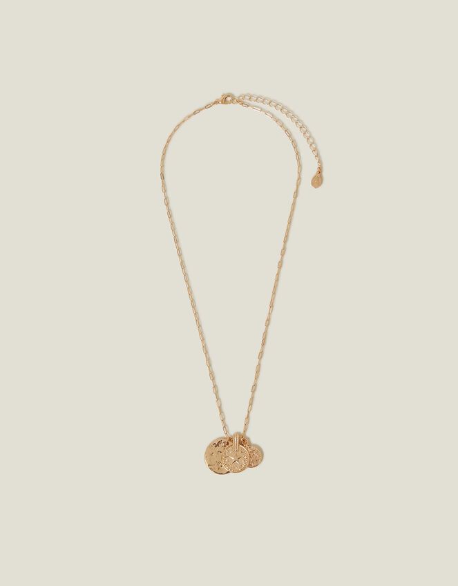 Textured Coin Pendants Necklace Gold, , large