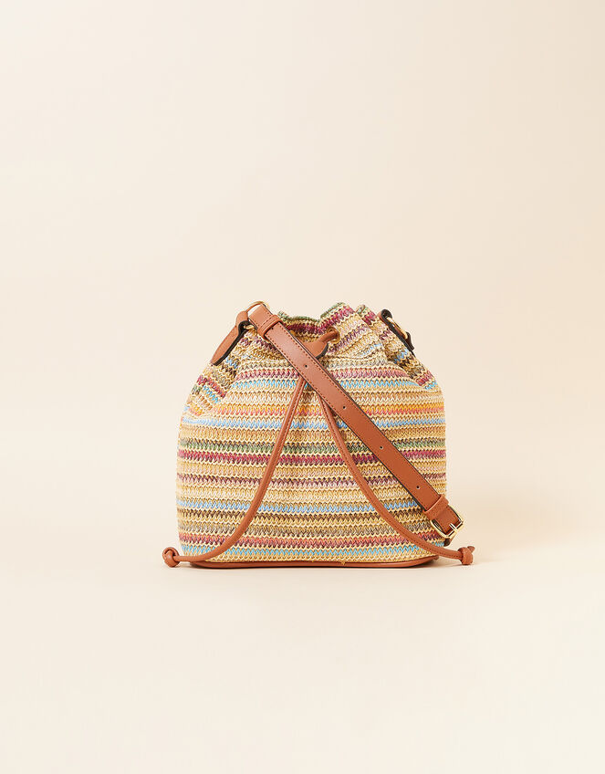 Stripe Raffia Duffle Cross-Body Bag, , large