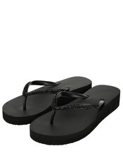 Eva Glitter Wedge Flip Flops, Black (BLACK), large