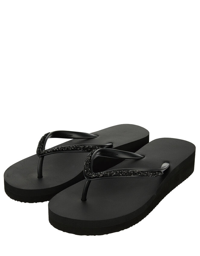 Eva Glitter Wedge Flip Flops, Black (BLACK), large