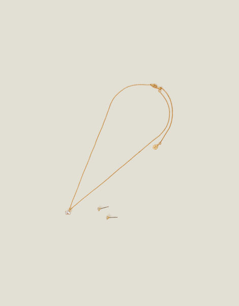 14ct Gold-Plated Sparkle Necklace and Earrings Set, , large