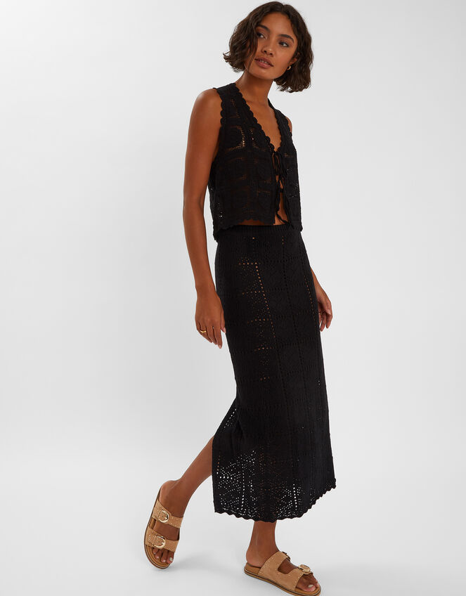 Crochet Maxi Beach Skirt, Black (BLACK), large
