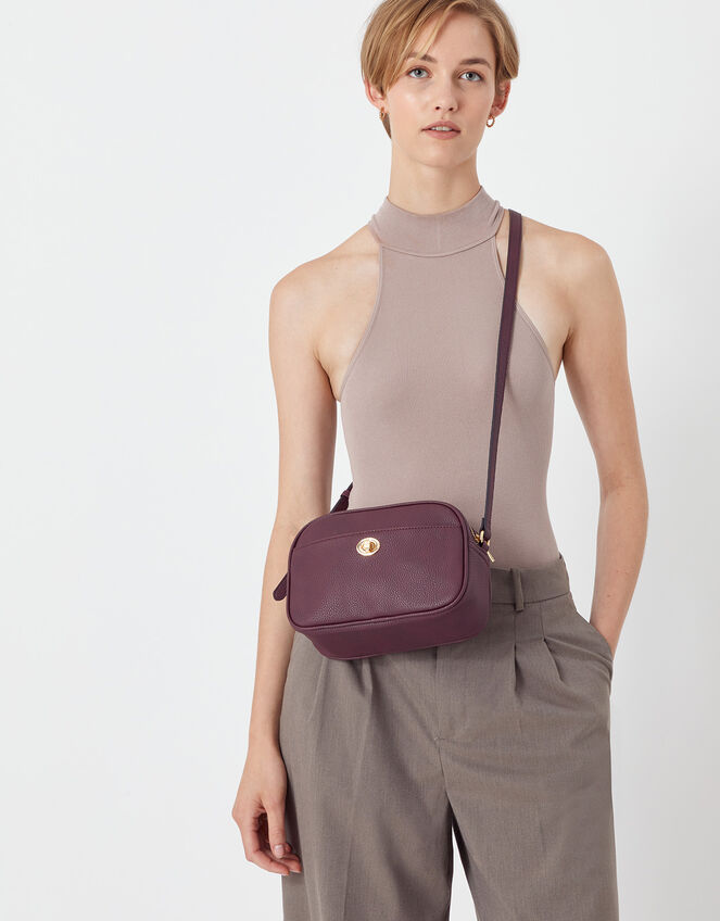 Twist Lock Cross-Body Bag, Red (BURGUNDY), large