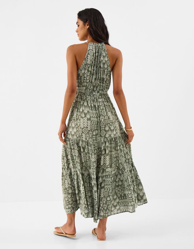 Printed Halter Neck Maxi Dress, Green (KHAKI), large