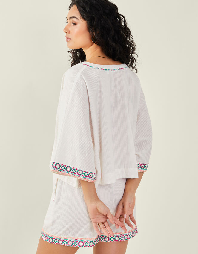 Seersucker Embroidered Top, White (WHITE), large