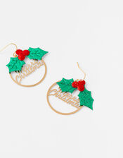 Merry Christmas Holly Hoop Earrings, , large