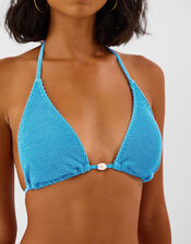 Crinkle Textured Triangle Bikini Top, Blue (BLUE), large