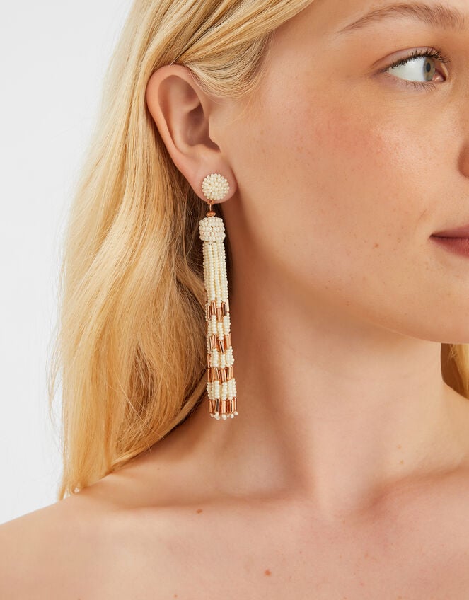 Beaded Tassel Drop Earrings, , large
