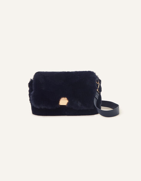 Faux Fur Cross-Body Shoulder Bag, Blue (NAVY), large