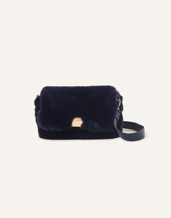 Faux Fur Cross-Body Shoulder Bag, Blue (NAVY), large