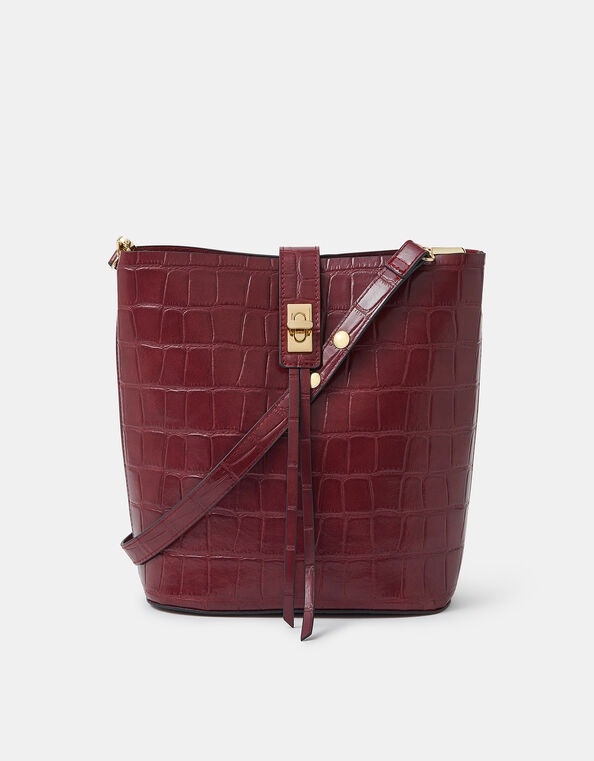 Faux Croc Bucket Bag, , large