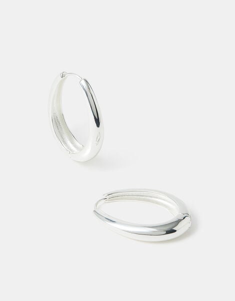 Sterling Silver-Plated Clasp Hoop Earrings, , large
