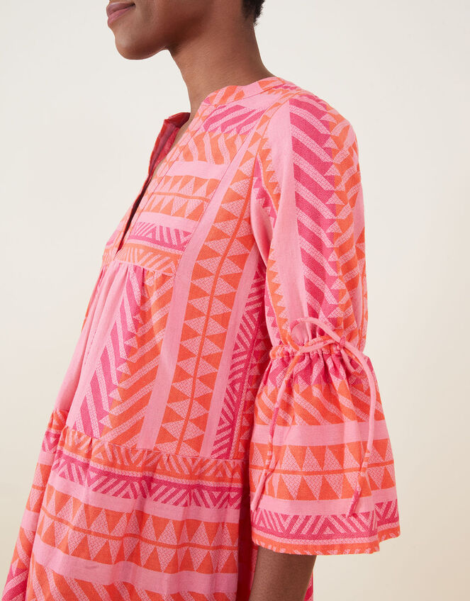 Print Jacquard Flute Sleeve Dress, Pink (PINK), large