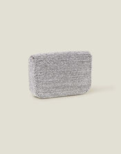 Fold Over Beaded Clutch Bag, Silver (SILVER), large