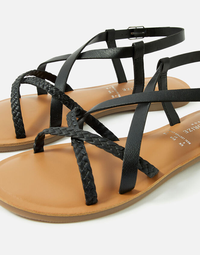 Tuscan Leather Plaited Sandals, Black (BLACK), large