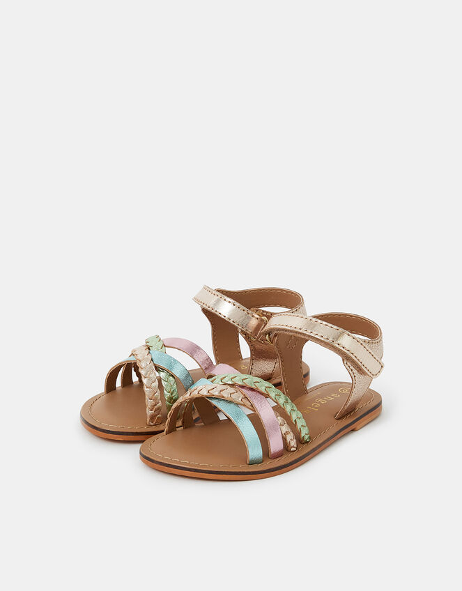 Girls Strappy Leather Sandals, Multi (BRIGHTS MULTI), large