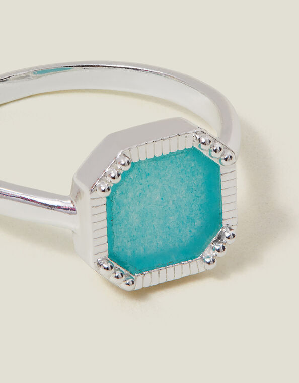 Sterling Silver-Plated Square Aqua Quartz Ring, Silver (ST SILVER), large