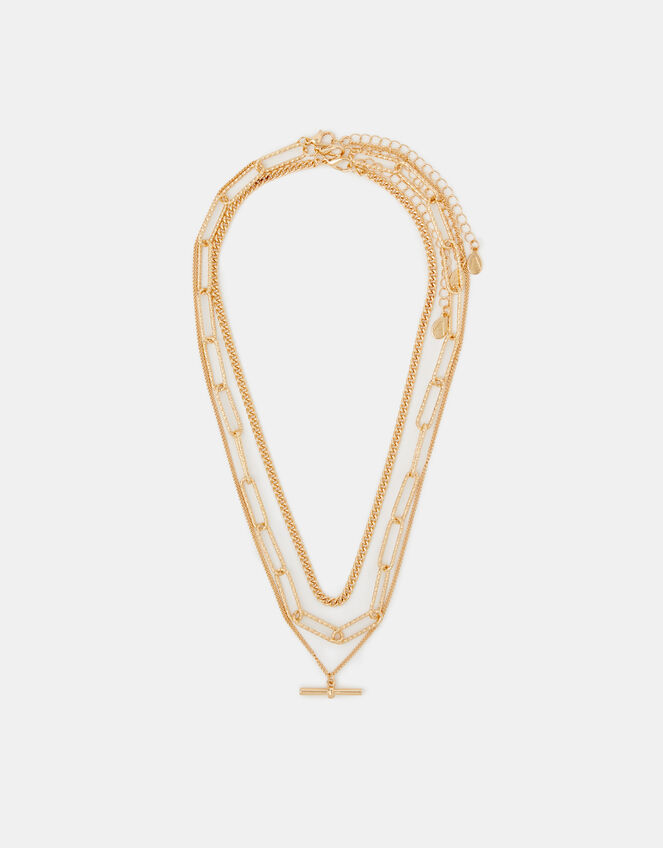 3-Pack T-Bar Pendant Chain Necklaces, Gold (GOLD), large