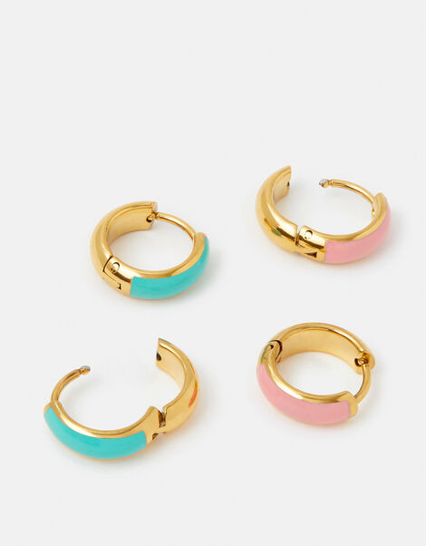 2-Pack Stainless Steel Enamel Hoop Earrings, , large