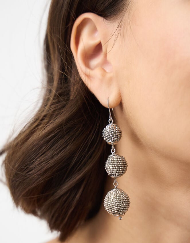 Triple Beaded Orb Drop Earrings, , large