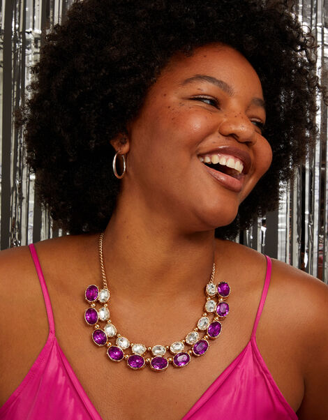 Oval Crystal Statement Necklace, Purple (PURPLE), large