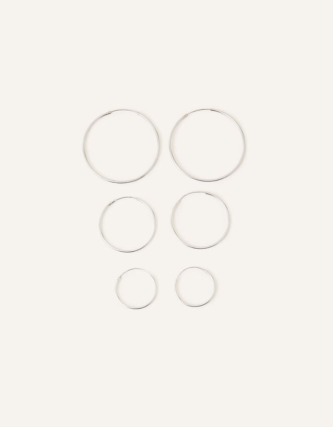 Sterling Silver Hoop Earrings Set of Three, , large