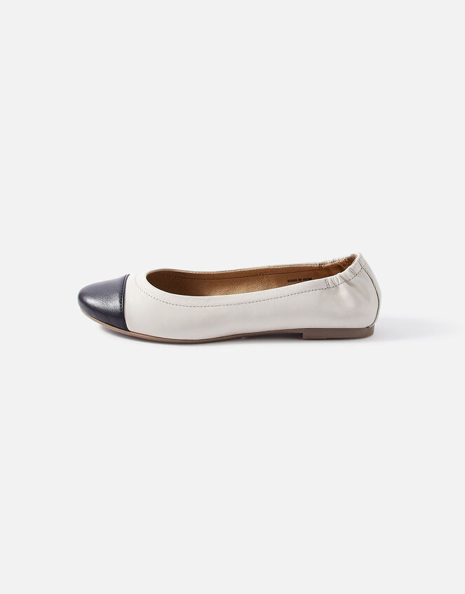 Leather Ballerina Flats, Black (BLACK WHITE), large