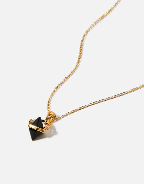 Gold-Plated Onyx Healing Stone Pendant Necklace, , large