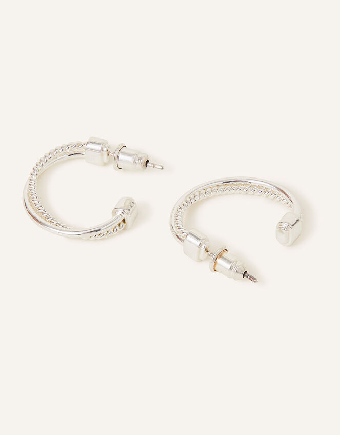 Sterling Silver-Plated Thin Twisted Hoops, , large