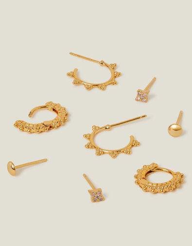 4-Pack 14ct Gold-Plated Stud and Bobble Hoop Earrings, , large