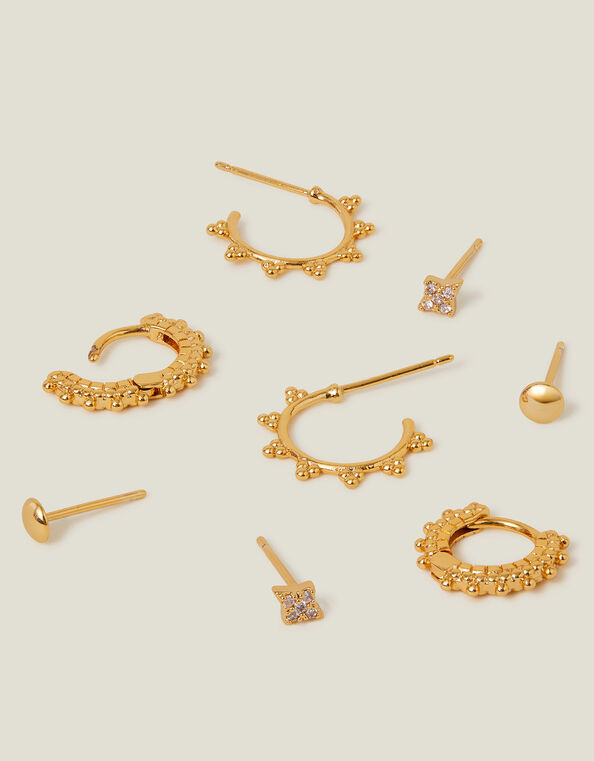 4-Pack 14ct Gold-Plated Stud and Bobble Hoop Earrings, , large