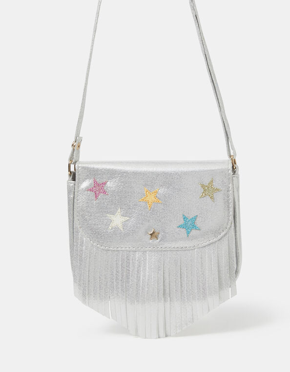 Girls Metallic Fringe Crossbody Bag, , large