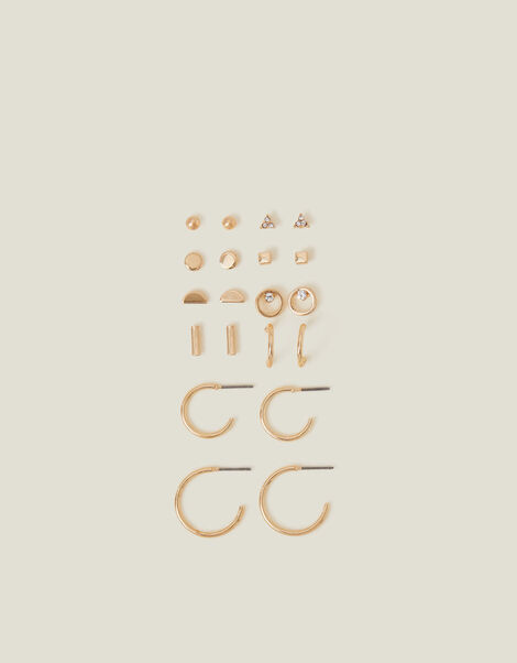 10-Pack Stud and Hoop Earrings, Gold (GOLD), large