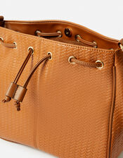 Drawstring Weave Shoulder Bag, Tan (TAN), large