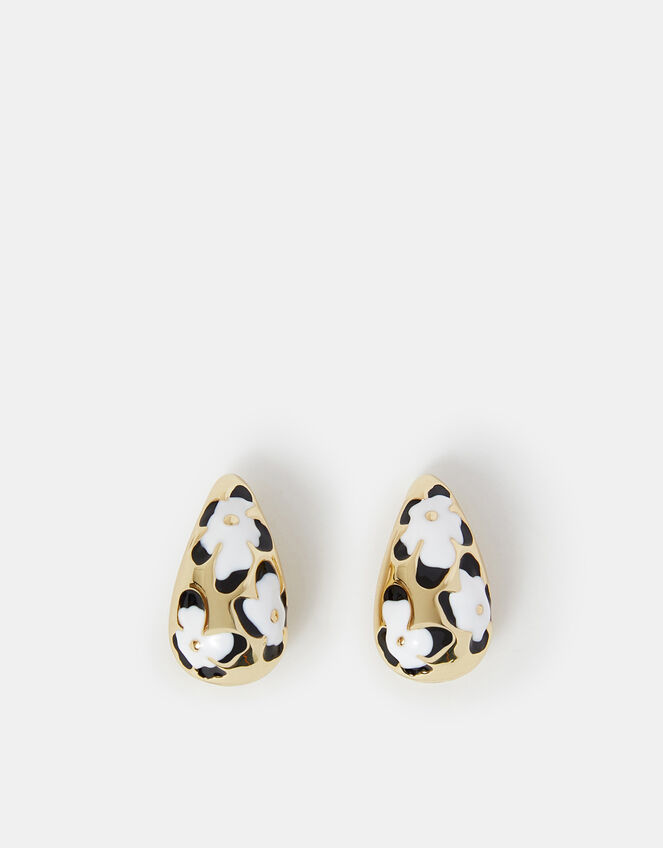Painted Floral Drop Curve Hoops, , large