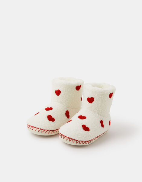 Girls Heart Print Slipper Boots, Natural (NATURAL), large
