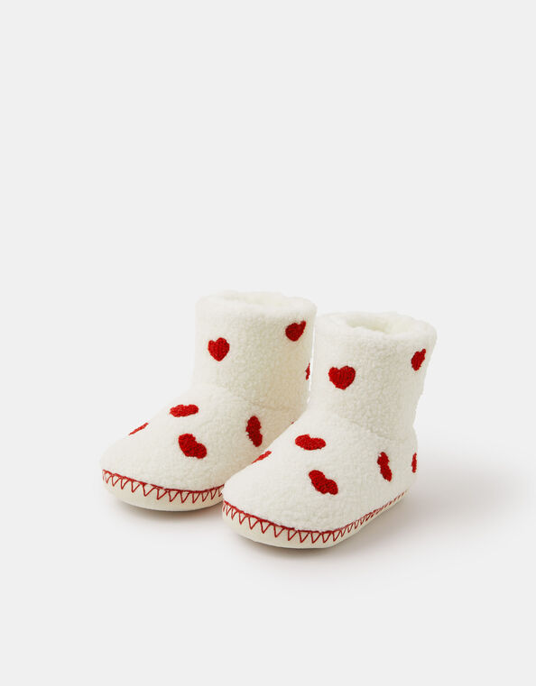 Girls Heart Print Slipper Boots, Natural (NATURAL), large