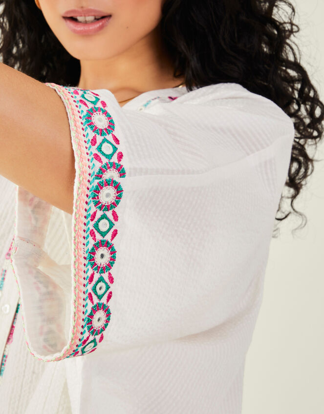 Seersucker Embroidered Top, White (WHITE), large