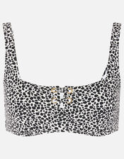 Eyelet Detail Printed Bikini Crop Top, Black (BLACK/WHITE), large