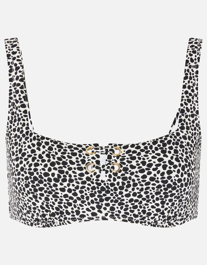 Eyelet Detail Printed Bikini Crop Top, Black (BLACK/WHITE), large