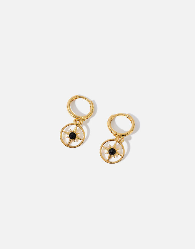 14ct Gold-Plated Stone Onyx Hoop Earrings, , large