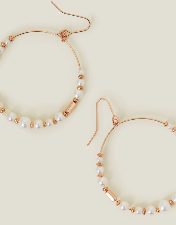 Large Pearl Beaded Hoop Earrings, , large