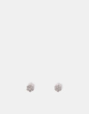 Sterling Silver-Plated Sparkle Flower Studs, , large